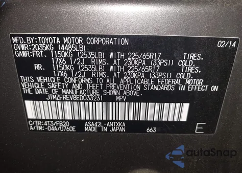 2014 Toyota Rav4 Le z USA, uszkodzony, nr VIN JTMZFREV8ED033231